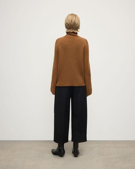 Johnstons Brown Roll-Collar Dark Camel Cashmere Jumper