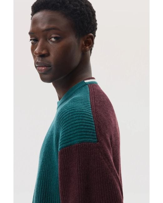 Johnstons Green Colour Block Relaxed Cashmere Jumper for men