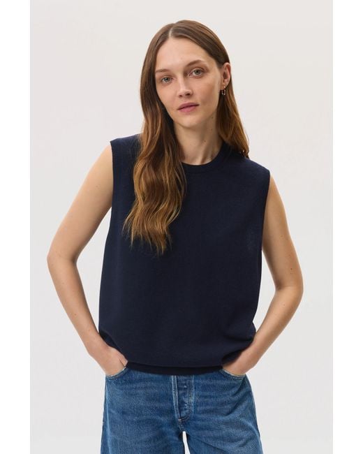 Johnstons Blue Dark Cashmere Tank