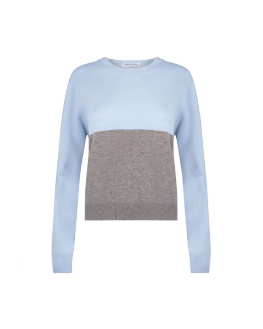 Johnstons Blue Colour Block Cropped Cashmere Sweater