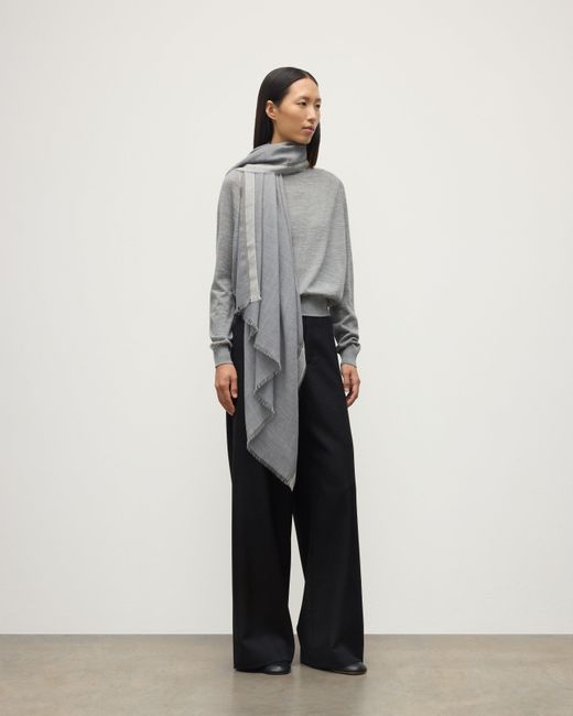 Johnstons White Ives Chevron Border Cashmere Scarf