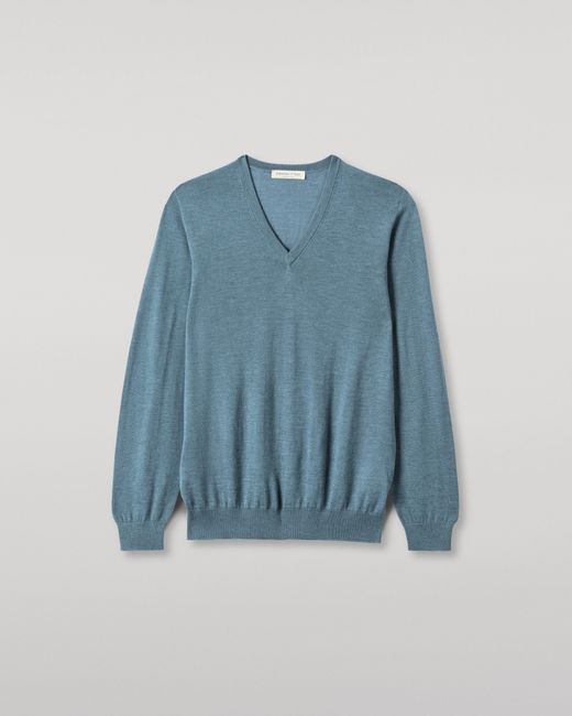 Johnstons Blue Fin V Neck Superfine Cashmere Jumper for men