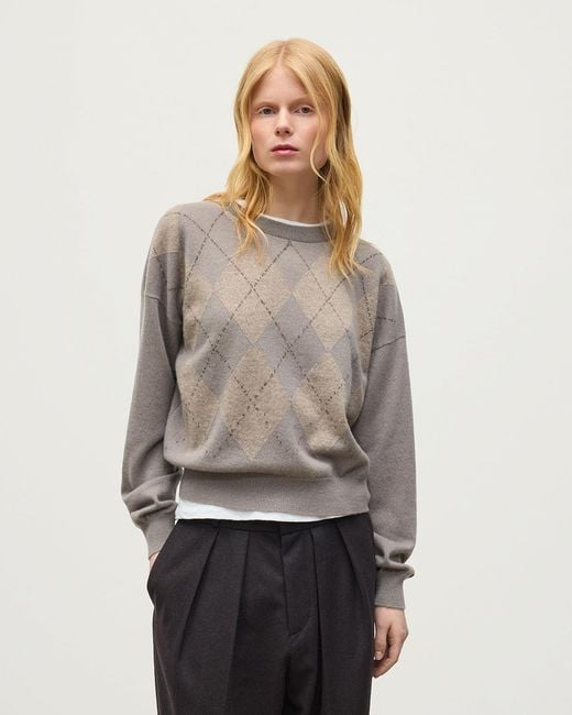 Johnstons White Clan Argyle Cashmere Jumper