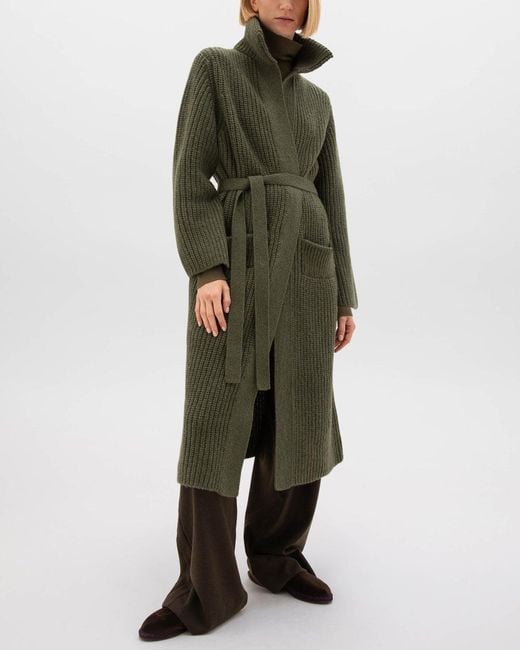 Johnstons Green Chunky Rib Knit Cashmere Cardigan