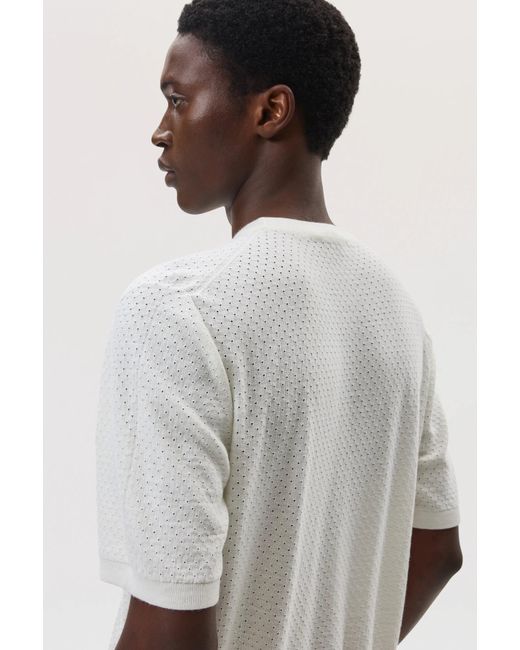 Johnstons White Superfine Merino Mesh T-Shirt for men