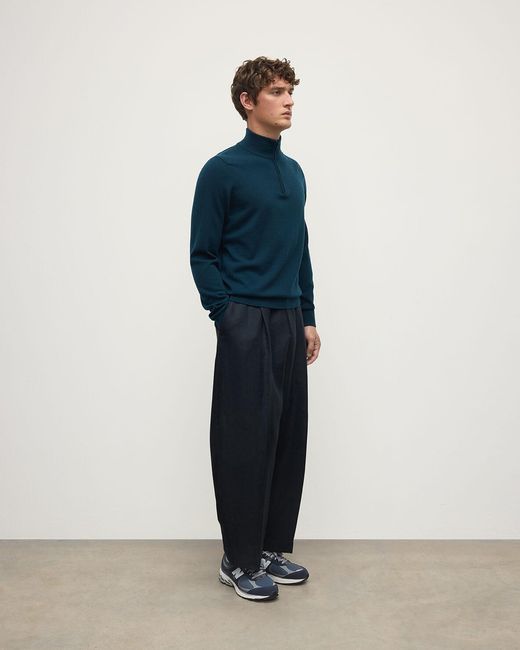 Johnstons Blue Classic Cashmere Dark Zip Neck Jumper for men