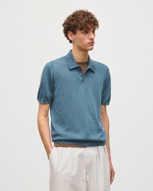 Johnstons White Fin Superfine Cashmere Polo Shirt for men