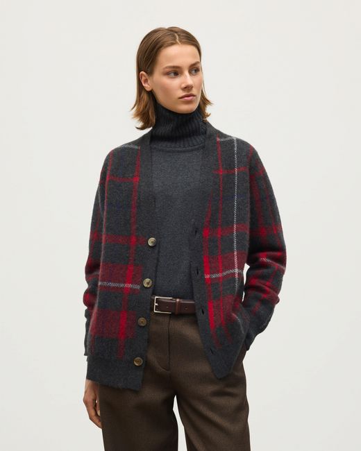 Johnstons Red Mach Brushed Cashmere-Silk Cardigan