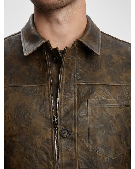 John Varvatos Camo Leather Jacket in Green for Men Lyst
