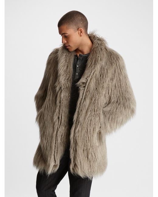 John Varvatos Gray Freddy Faux Fur Coat for men