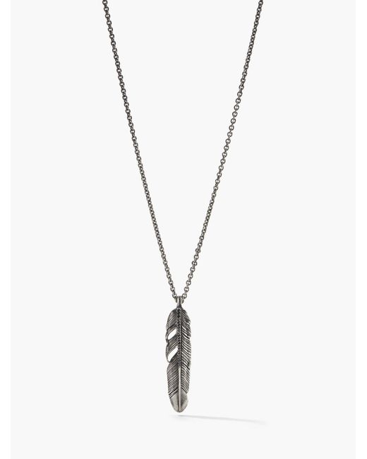 John Varvatos Black Silver Feather Necklace for men