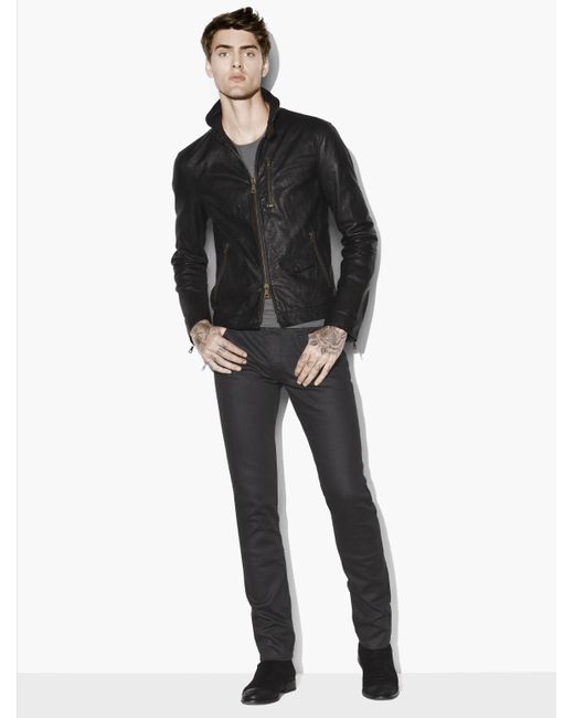 John Varvatos Black Wire Collar Leather Jacket for men