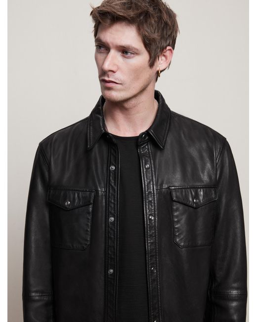 John Varvatos Black Lionel Leather Shirt Jacket for men