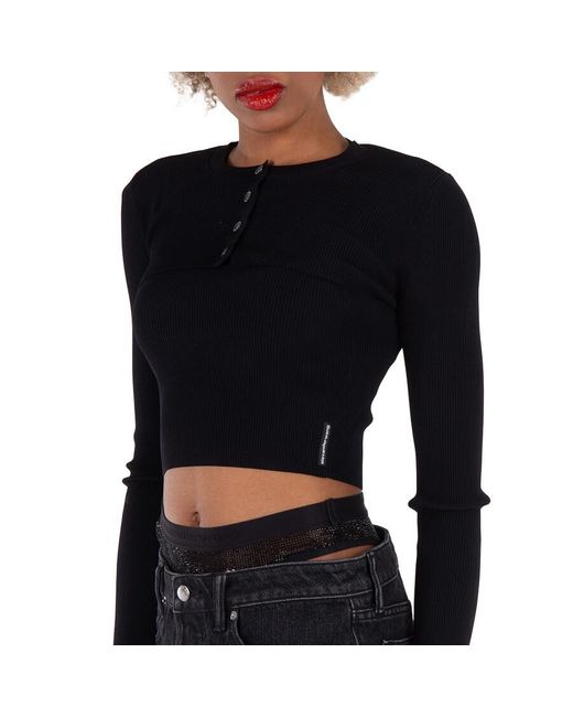 T By Alexander Wang Black Ribbed-Knit Double Layer Top