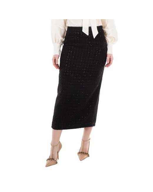 ROTATE BIRGER CHRISTENSEN Black Ladies Boucle Maxi Skirt, Brand Size 36 (Us