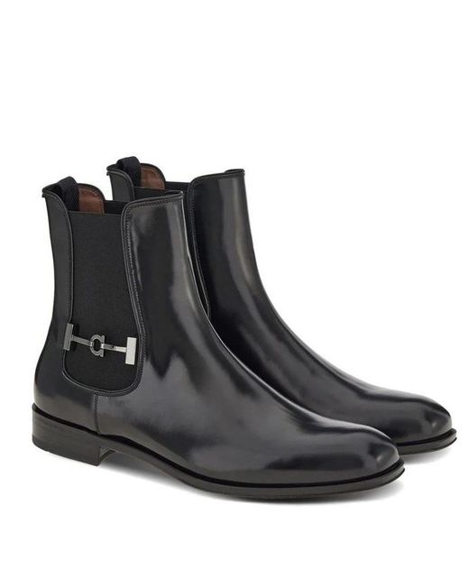 Ferragamo Black Buckled Chelsea Boots for men