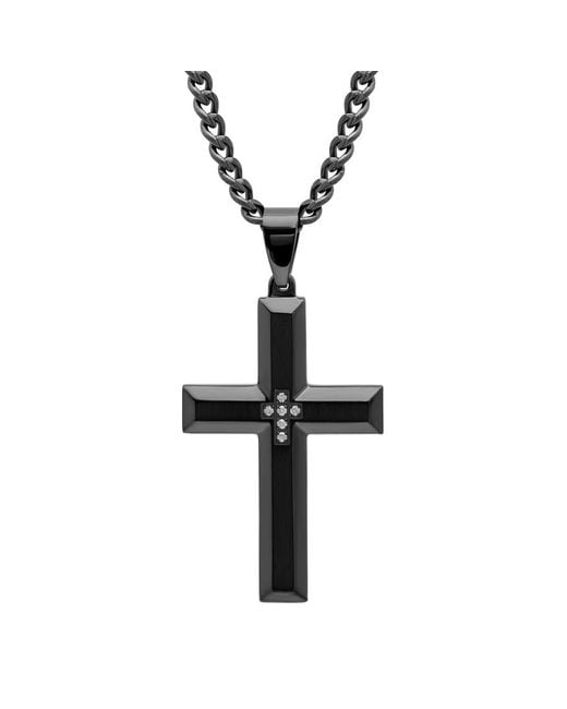 Robert Alton Black 1/20 Ctw Stainless Steel Finish Finish Diamond Cross Pendant for men