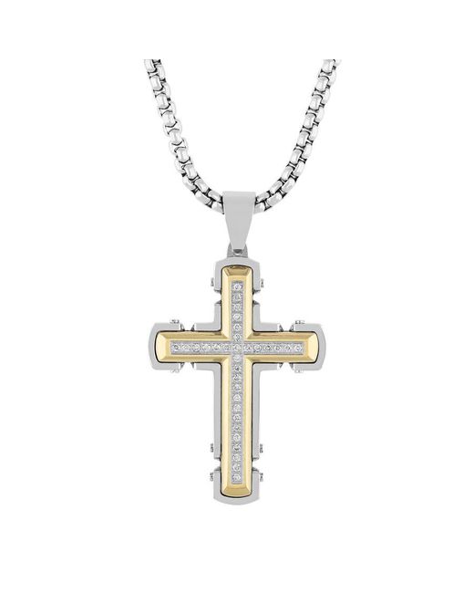 Robert Alton Metallic 1/4Ctw Diamond Stainless Steel With & Finish Cross Pendant for men