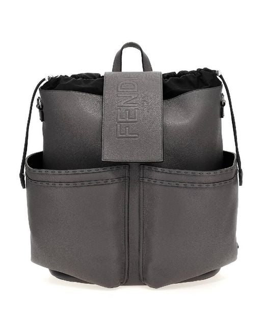 Fendi Black Strike Large Leather Backpack for men