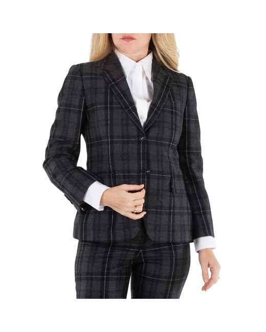Thom Browne Black Ladies Charcoal Checked Single-Breasted Blazer