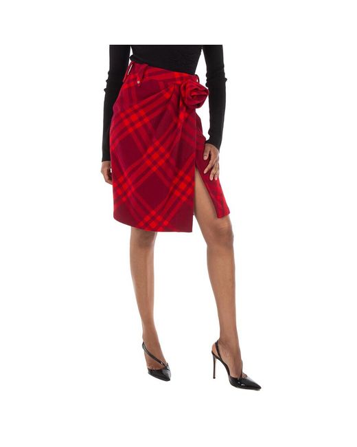 Burberry Red Check Print Wool Skirt, Brand Size 2 Us