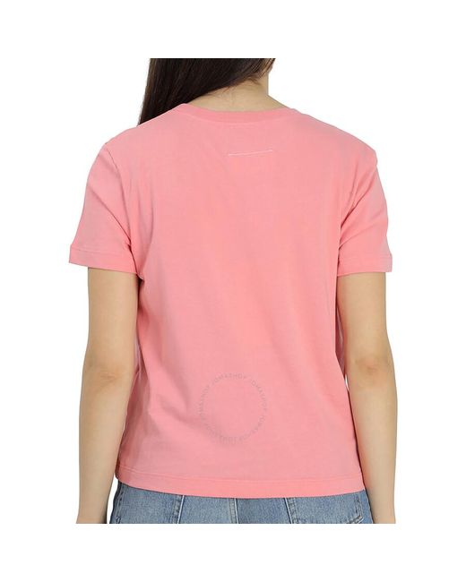 MM6 by Maison Martin Margiela Pink Mm6 Short-sleeve Logo Embroidered T-shirt