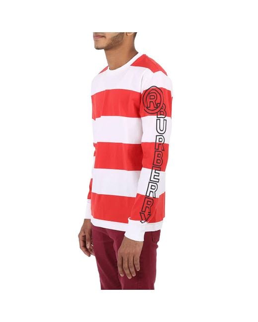Burberry Red Laxley Stripe Long-sleeve Cotton Oversized T-shirt for men