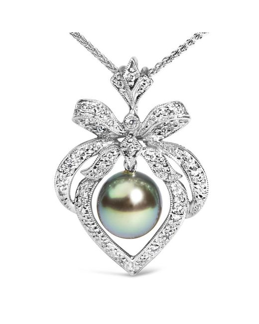 Haus of Brilliance Metallic 18K 3/4 Cttw Diamond And 12.5 Mm Cultured Tahitian Pearl Heart Pendant Necklace