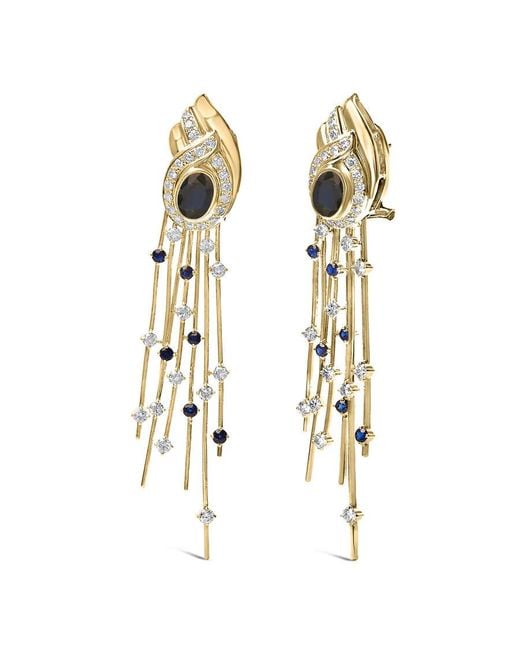 Haus of Brilliance Metallic 14K 1.0 Cttw Diamond And Sapphire Chandelier Earrings