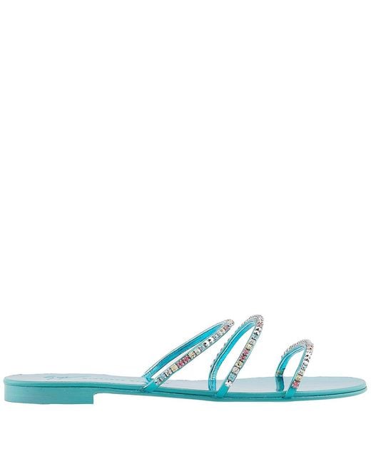 Giuseppe Zanotti Blue Rhinestone Embellished Flat Sandals, Brand Size 36 Us