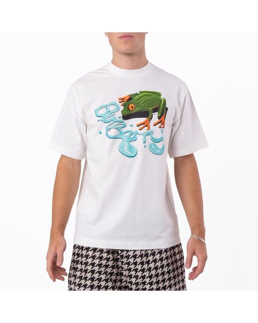 Burberry White Frog Crew Neck Cotton T-Shirt for men