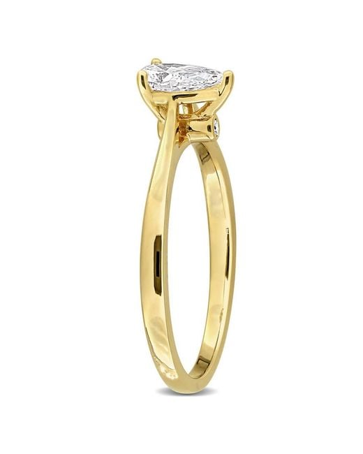 Created Forever Metallic 1/2Ct Tw Pear-Shaped Lab-Grown Diamond Solitaire Engagement Ring With Side Accents