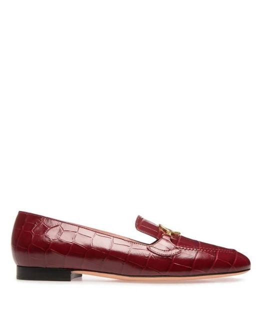 Bally Red Obrien Croc-Embossed Leather Loafers, Brand Size 35 Us