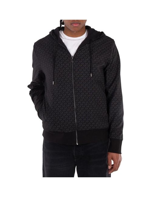 Michael Kors Black Reversible Monogram- Print Zip-Up Hoodie for men