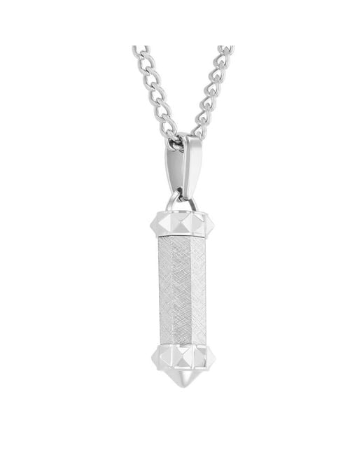 Robert Alton White Stainless Steel Textured Barrel Pendant for men