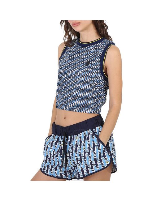 Moncler Blue Bright Abstract-pattern Cropped Tank Top