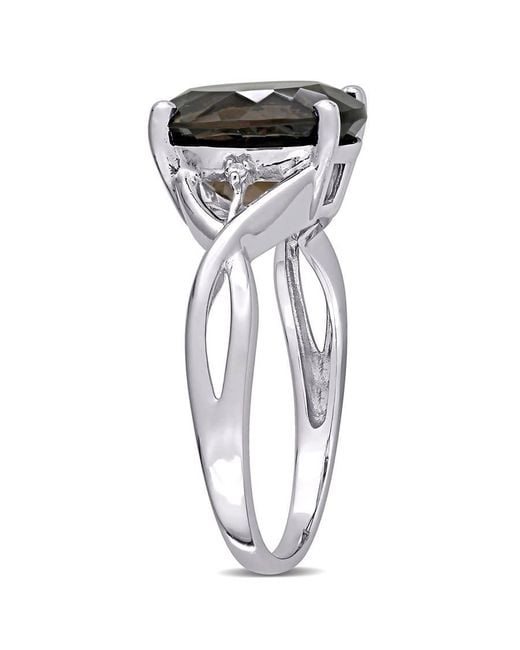 Amour Metallic 3 3/4 Ct Tgw Oval Cut Smokey Quartz And Diamond Accent Ring