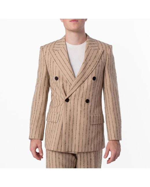 Burberry Natural Striped Double-Breasted Wool-Mohair Blazer, Brand Size 50R Us for men