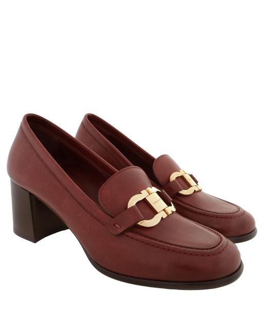 Ferragamo Red Gancini Ornament Heeled Loafers