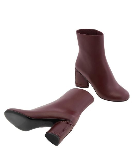 Ferragamo Purple Ferragamo Leather Ankle Boots With Block Heel, Size 7 D