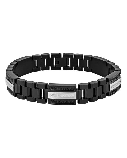 Robert Alton Black 7/8Ctw And Diamond Stainless Steel With Two-Tone Finish Link Bracelet for men