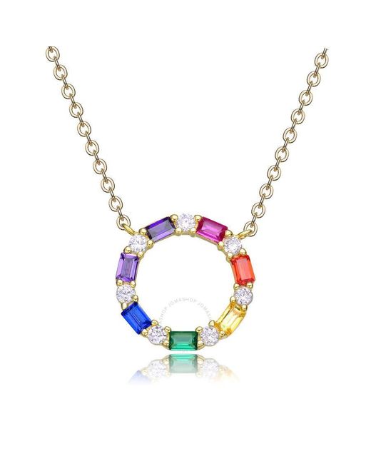 Rachel Glauber Metallic 14k Gold Plated Rainbow Cubic Zirconia Circle Necklace