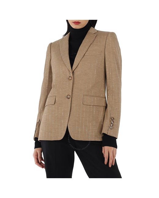 Burberry Natural Faux Crystal Pinstripes Wool Jersey Jacket