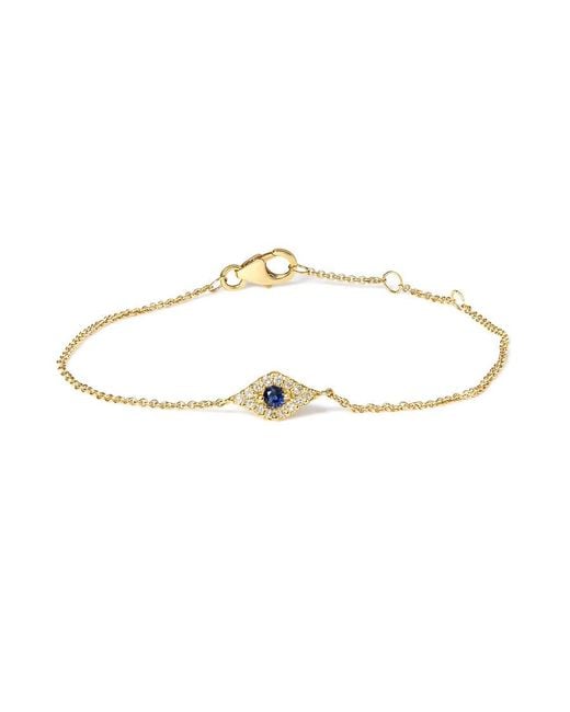Haus of Brilliance Metallic 10K Sapphire And Diamond Accent Evil Eye Station Link Bracelet (H-I Color, I1-I2 Clarity)
