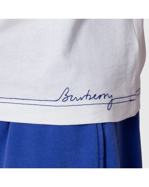 Burberry White Logo-Embroidered Cotton Crewneck T-Shirt for men