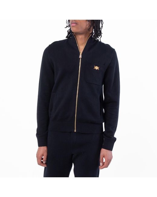 Versace Blue Cashmere-Blend Zip-Up Sweater for men