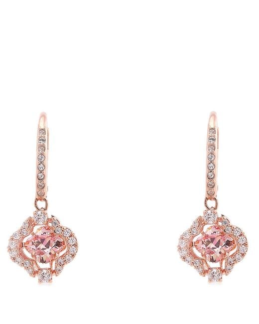 Swarovski Pink Rose-Plated Sparkling Dance Clover Drop Earrings