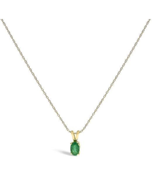 Haus of Brilliance Metallic 14K Oval Emerald Solitaire Pendant Necklace