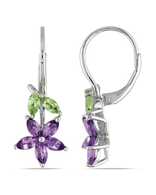 Amour Green 1 4/5 Ct Tgw Amethyst And Peridot Floral Leverback Earrings