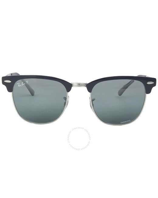 Ray-Ban Gray Clubmaster Metal Chromance Polarized Silver/blue Square Sunglasses Rb3716 9254g6 51